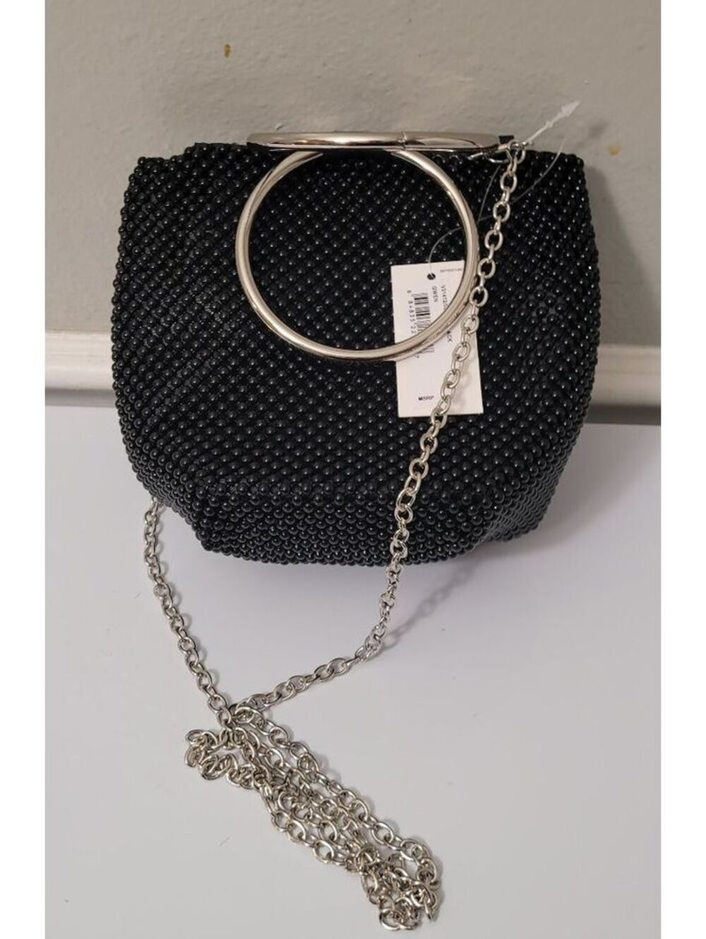 Jessica McClintock Black Beaded Gwen Crossbody Ball Ring Bag Women's Handbag.